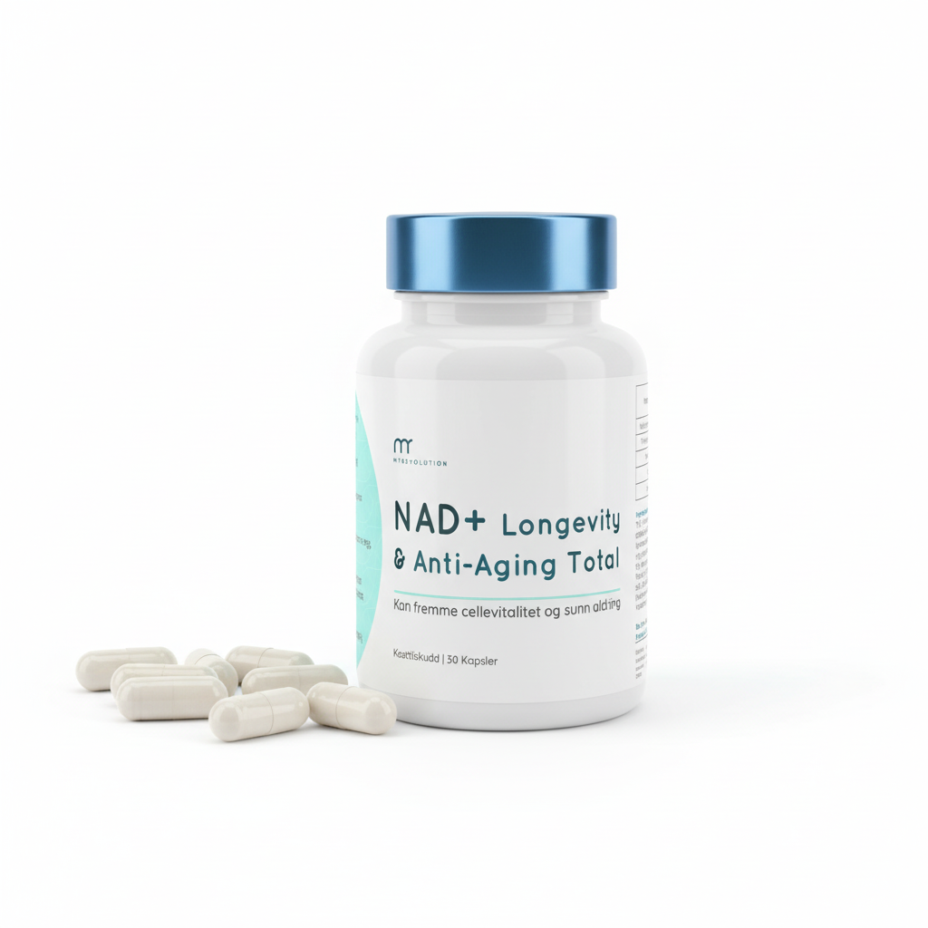 NAD+ med blått lokk og kapsler